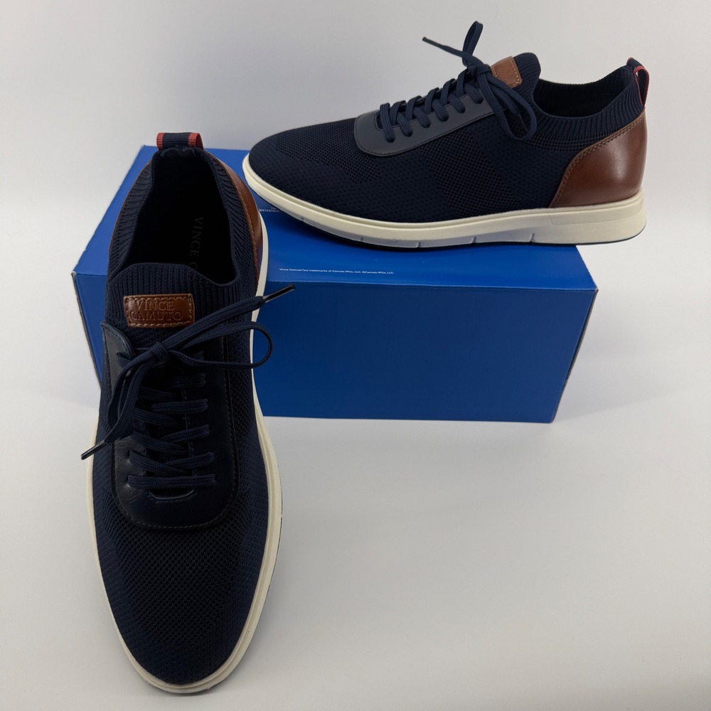 Vince Camuto Kael Mens Sneakers Navy Cuero Knit Low Top Shoes VY-KAEL 10.5M NEW